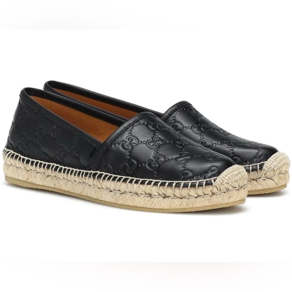 GUCCI  Signature GG Leather Espadrilles Flats Women’s US 7 1/2 Black, GUCCISSIMA - Picture 5 of 16
